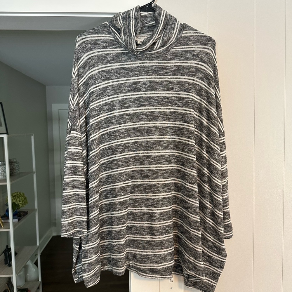 Cowl Neck Sweater Grey Striped - Anthropologie